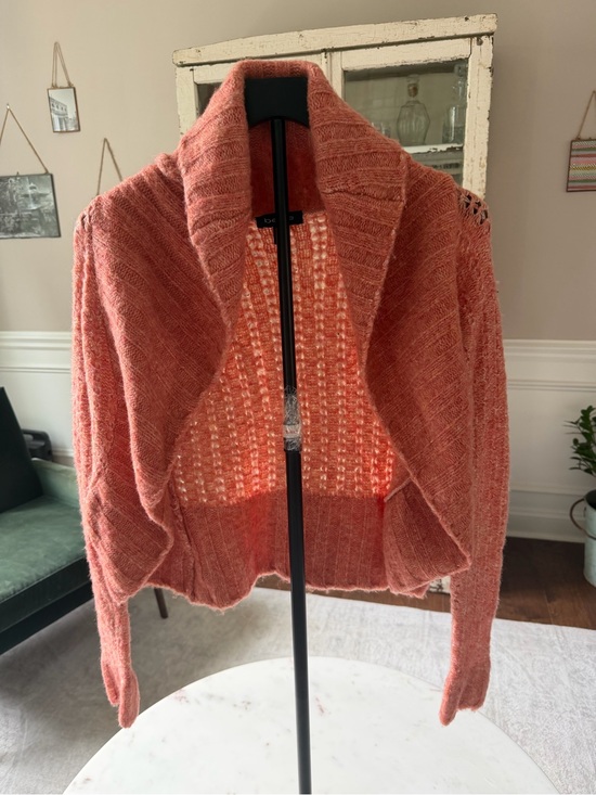 bebe Sweaters - Y2K bebe Coral Shrug Bolero Cardigan Shawl Collar Pointelle Knit Fuzzy Cropped